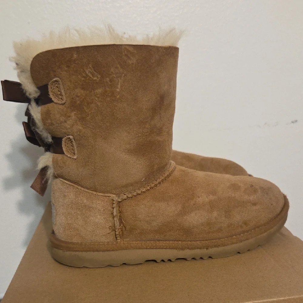 UGG Chestnut Suede Bow-Back Plush Sheepskin Boots